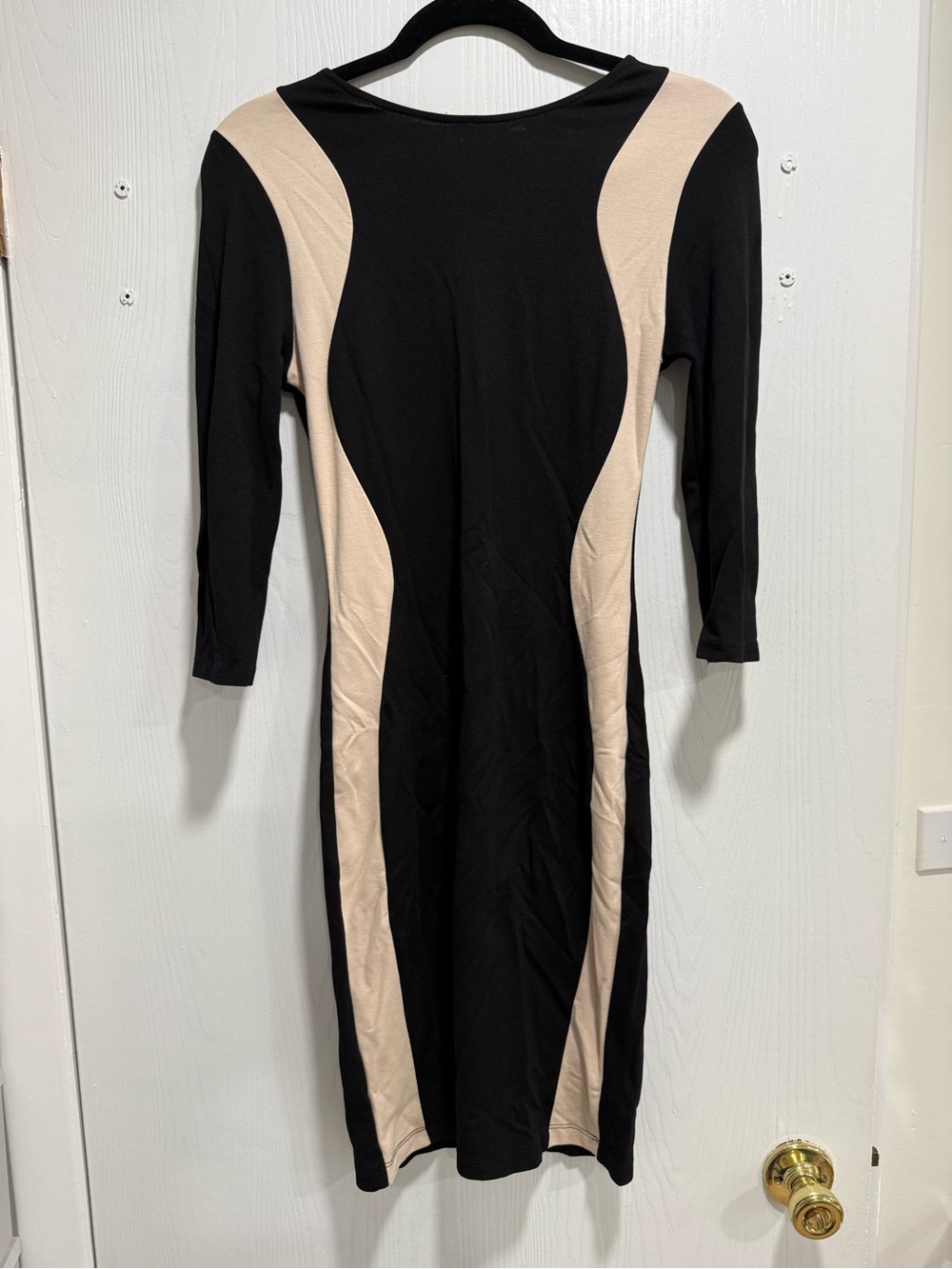 Lovely Day Black and Beige Long Sleeve Bodycon Dress